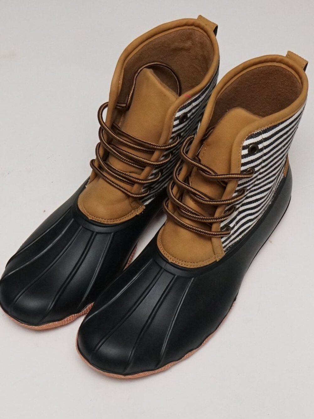 MarleyLilly Size 10 Women's Striped Duck Boots Lace-up No Monogram Marley Lilly